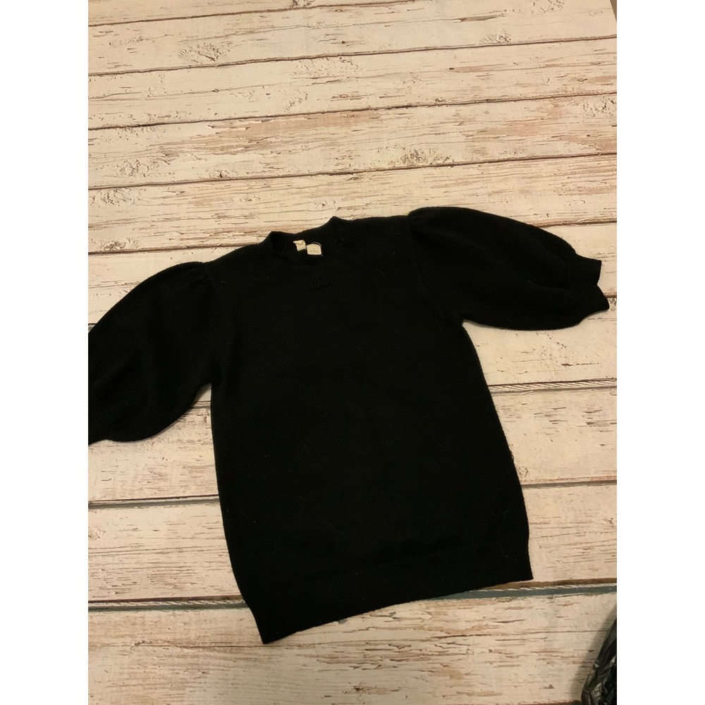 Moth Anthropologie Black Puff Sleeve Knit Sweater Crew Neck‎ Small